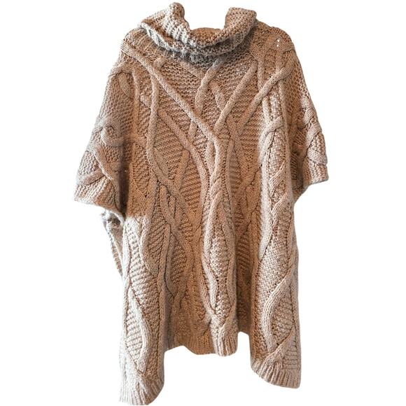 ZARA Cable knit Beige Poncho Turtleneck Pullover Size Medium GUC *READ - Picture 2 of 4
